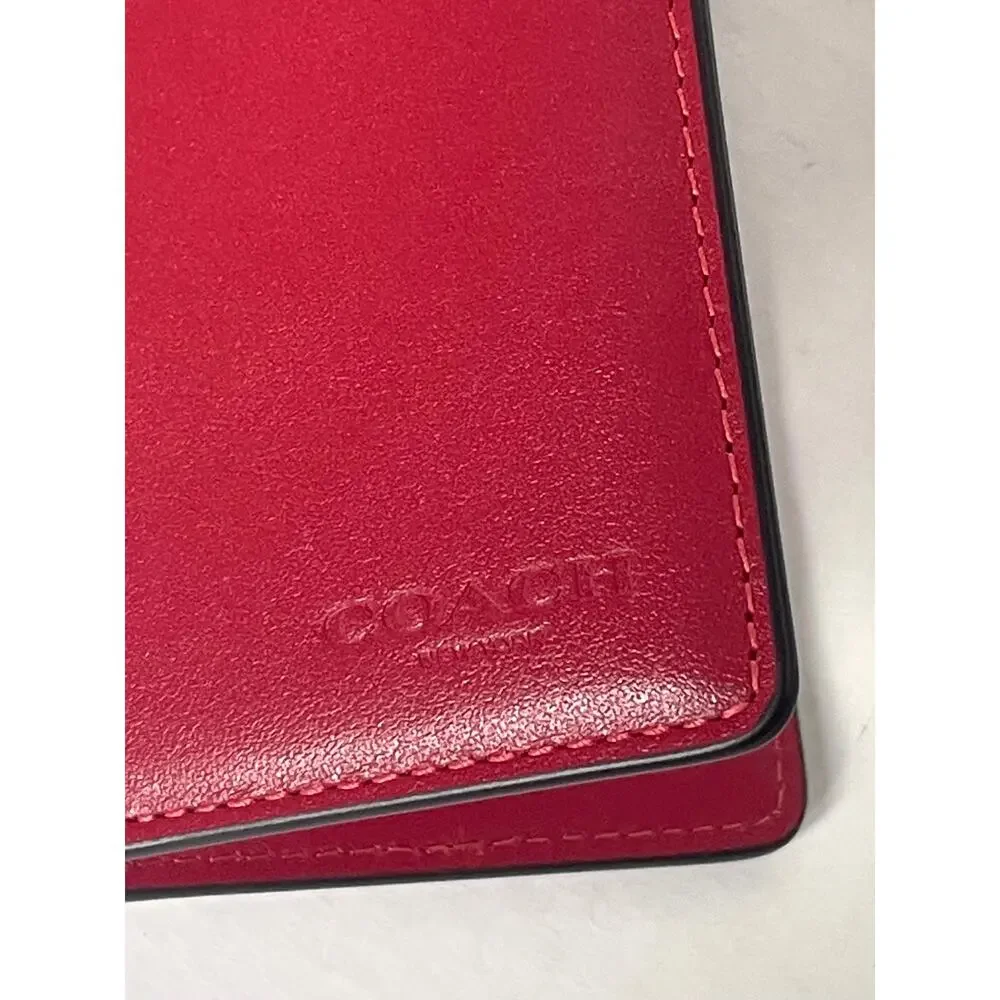 Coach CJ728 Mens Poppy Red Leather Bifold ID Wallet